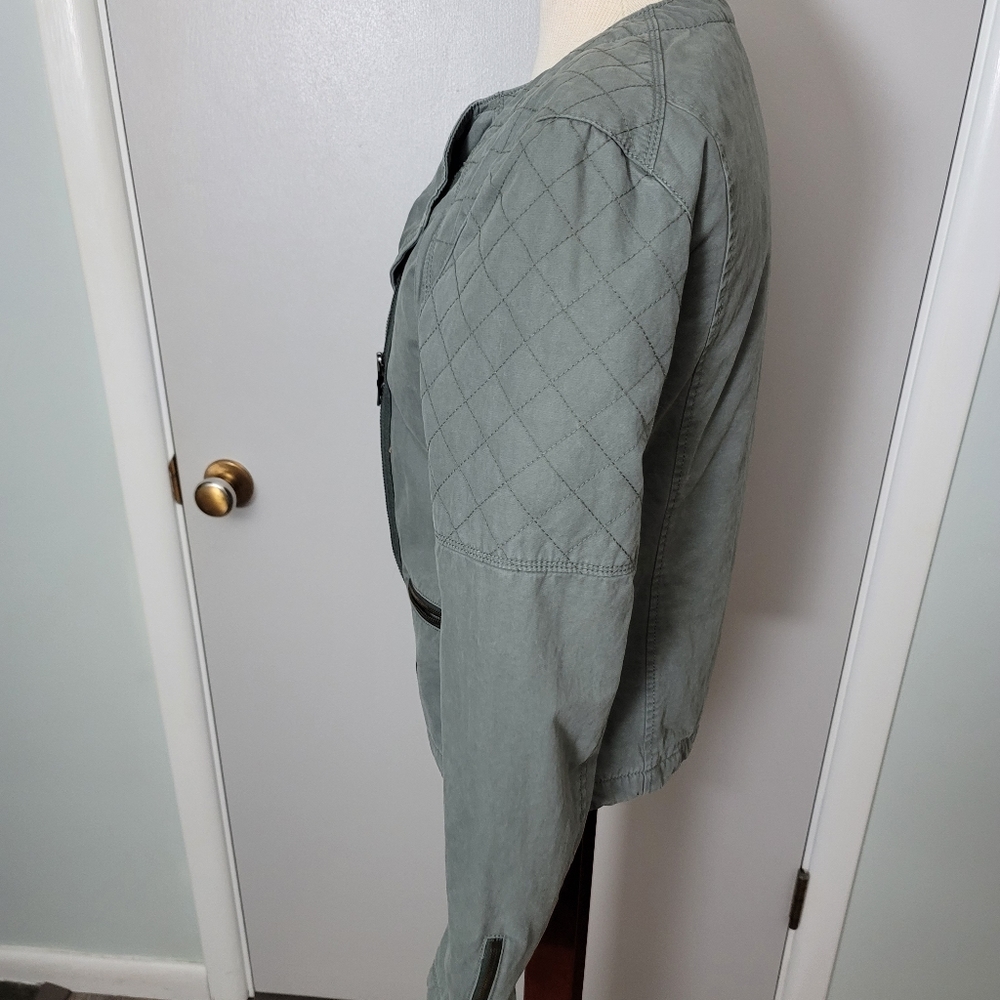 Gap TALL light green gray cotton Moto jacket - Picture 10 of 12